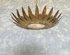 Large Spanish Gilt Metal Sunburst Ceiling Fixture