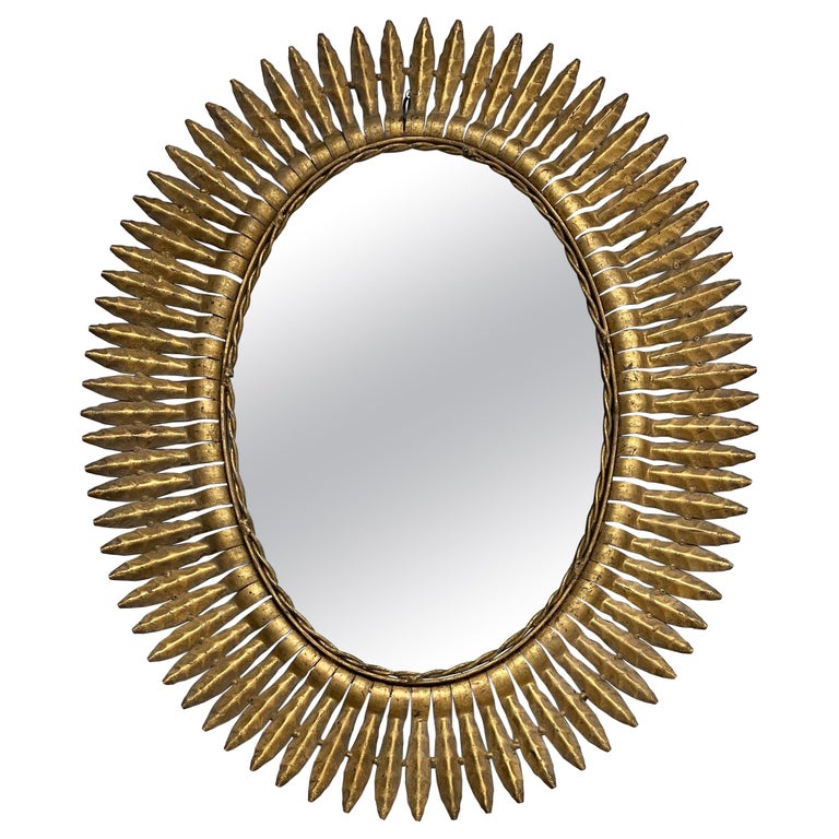 Large Spanish Gilt Metal Sunburst Mirror with Radiating Frame at 1stDibs