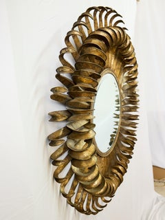Large Spanish Gilt Tole Sunburst Mirror, 49” diameter