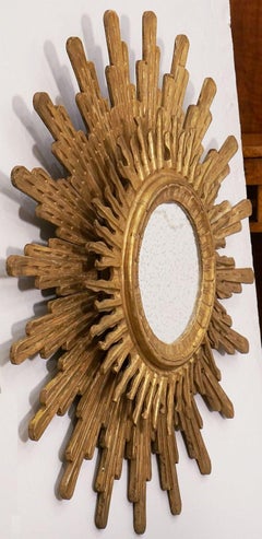 Large Spanish Gilt Two-Layer Sunburst or Starburst Mirror (Diameter 31 1/2)