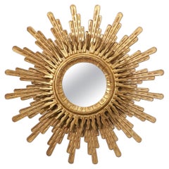 Vintage Large Spanish Gilt Two-Layer Sunburst or Starburst Mirror (Diameter 31 1/2)
