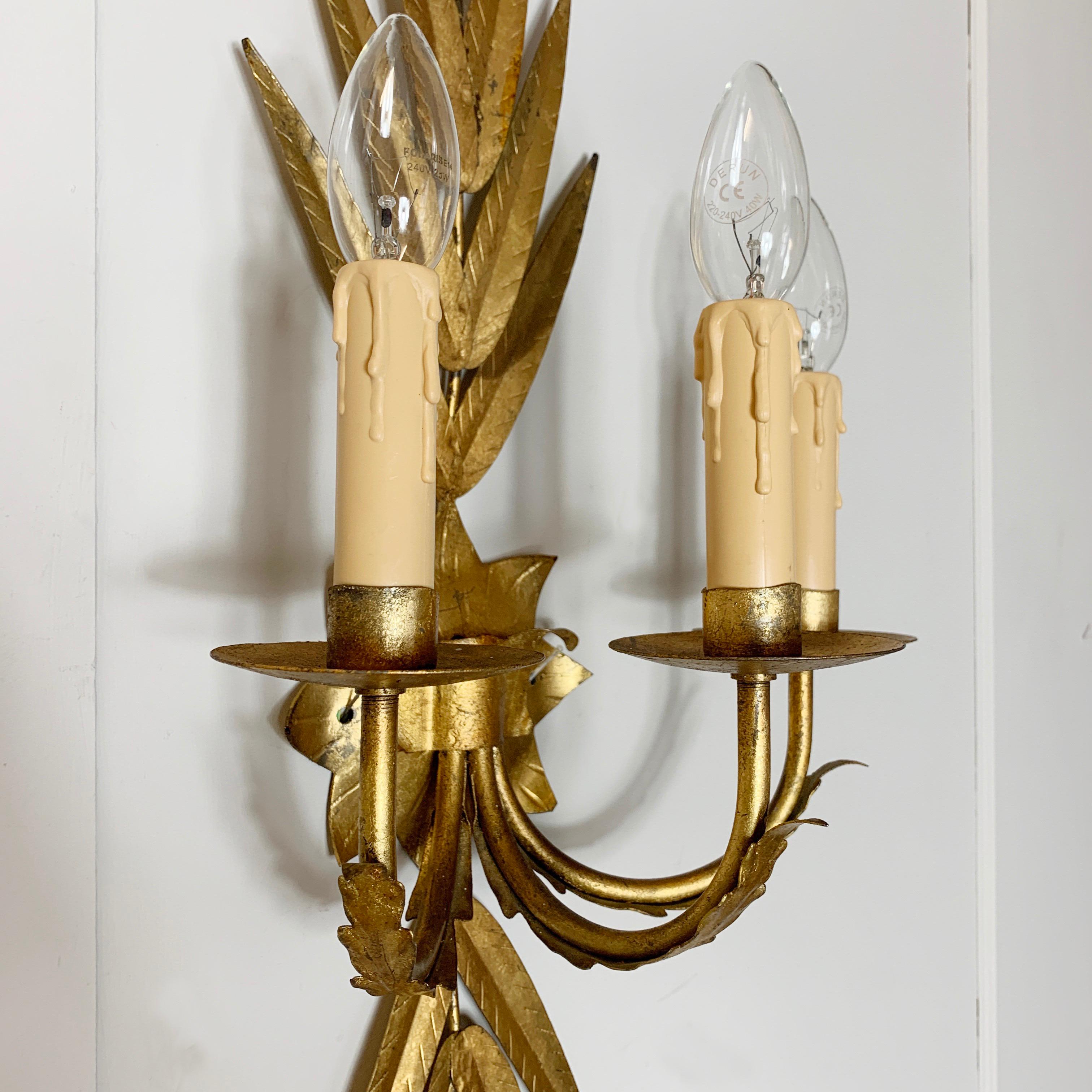 Large Spanish Gilt Wall Sconces 'Ferro’ 1950s In Good Condition In Hastings, GB