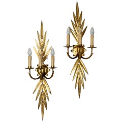 Large Spanish Gilt Wall Sconces 'Ferro’ 1950s