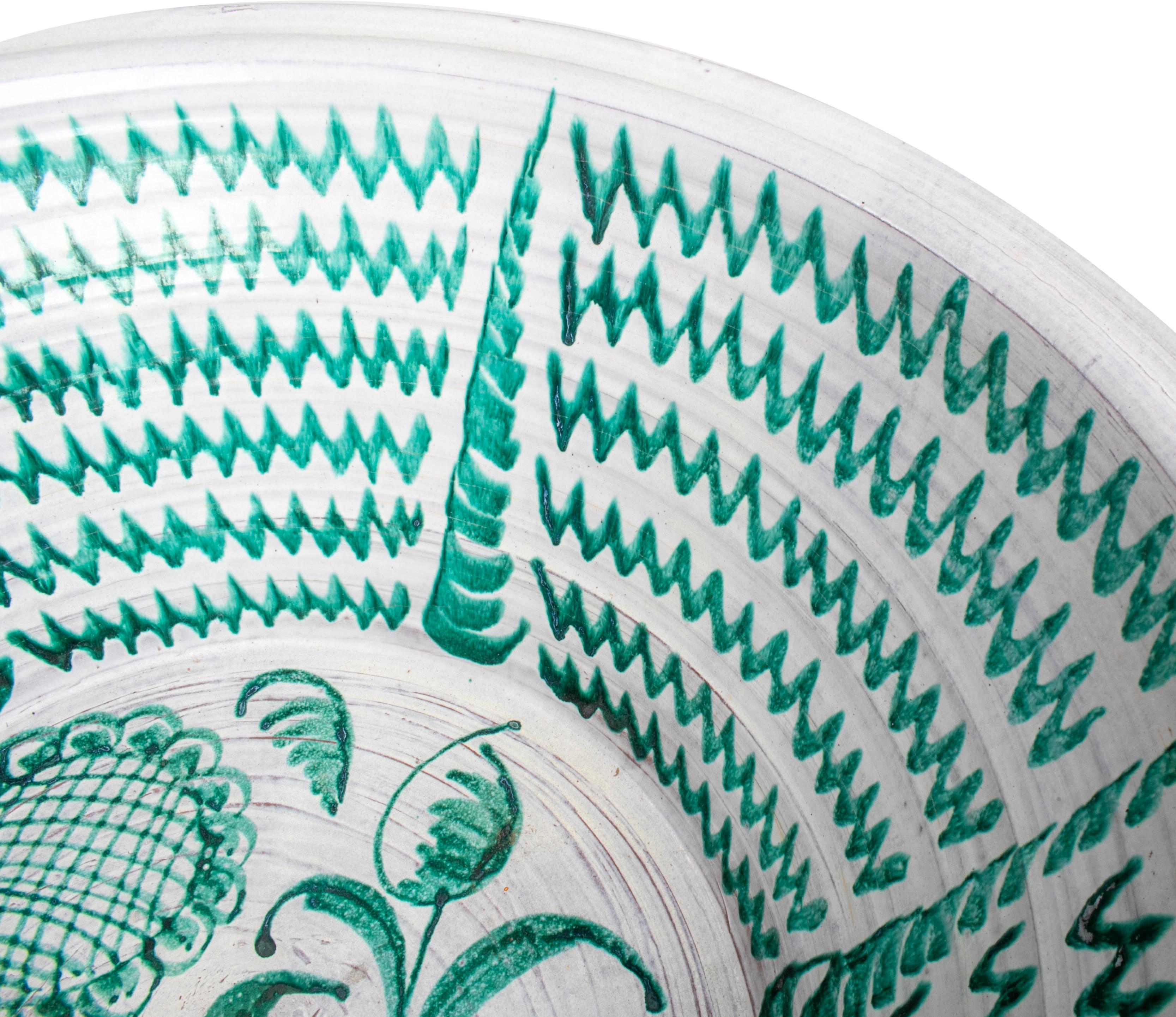 Große spanische glasierte Terrakotta-Schale „Lebrillo“ aus Granada (Keramik) im Angebot