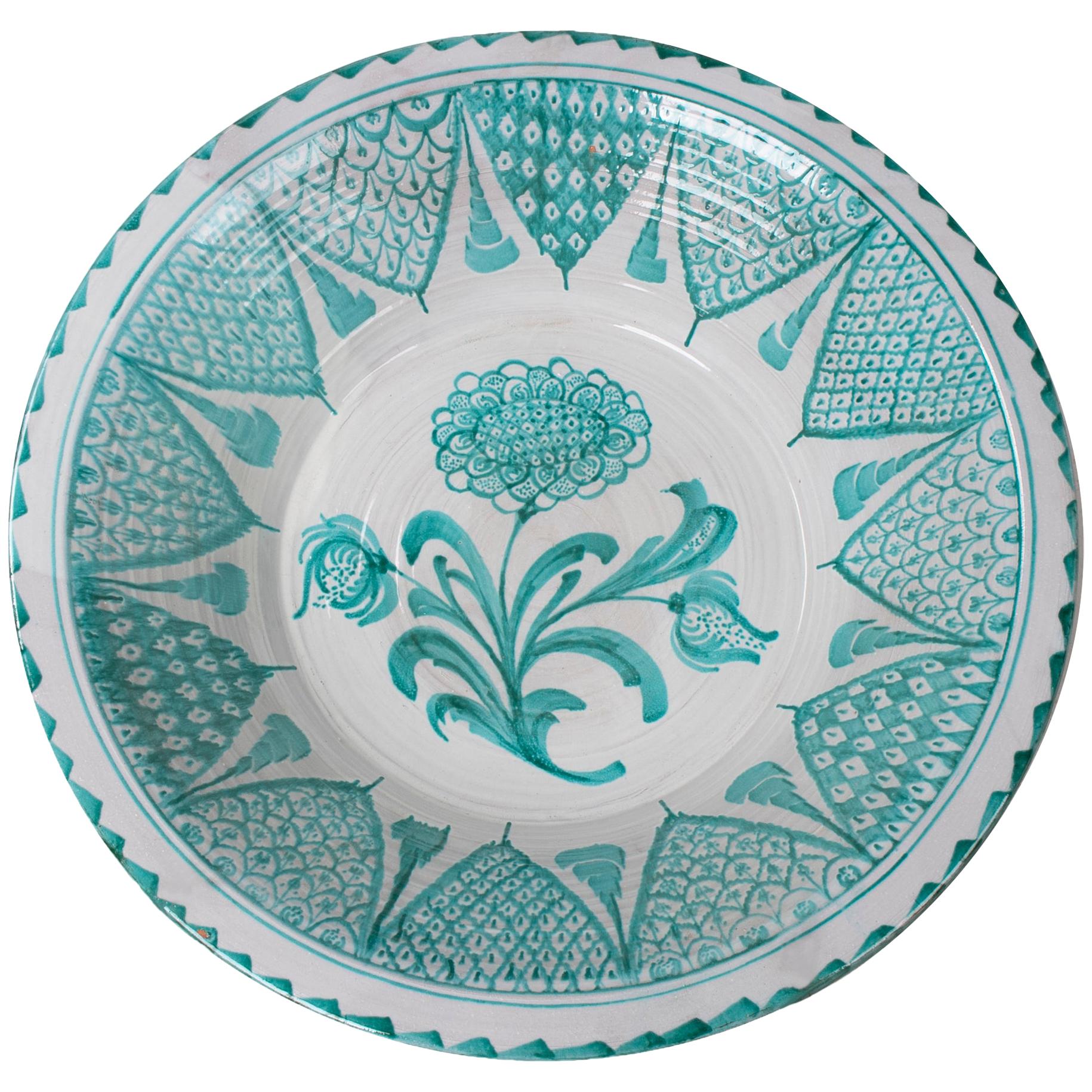 Large Spanish Glazed Terracotta Granada "Lebrillo" Earthenware Bowl For Sale