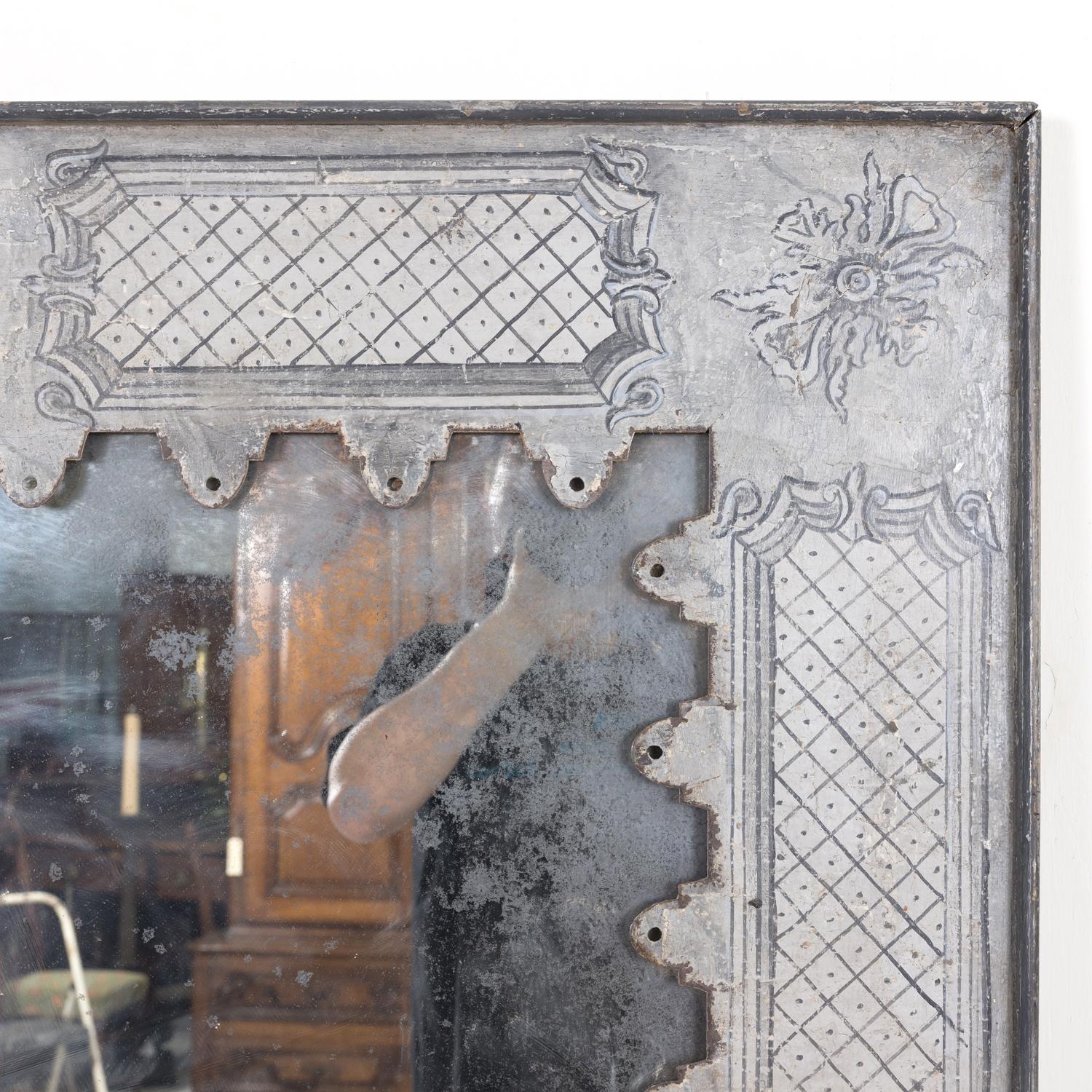 Large Spanish Hand-Painted Metal Mirror In Good Condition In Birmingham, AL