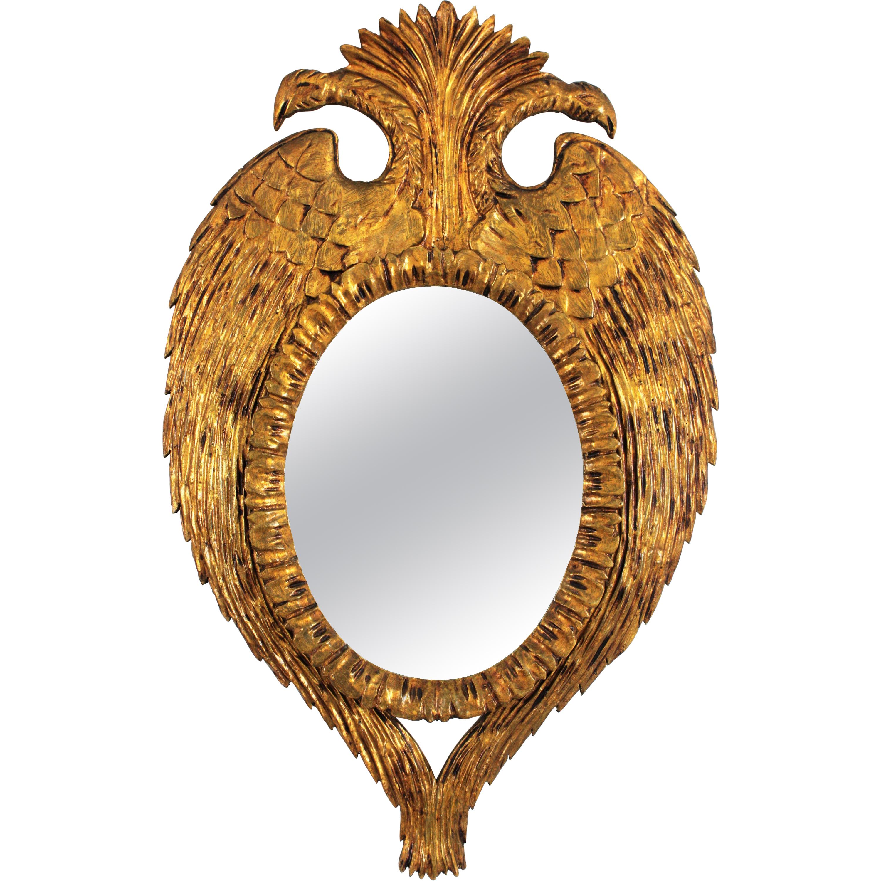 Hollywood Regency Giltwood Mirror with Double Headed Eagle Frame, Spain 1950s