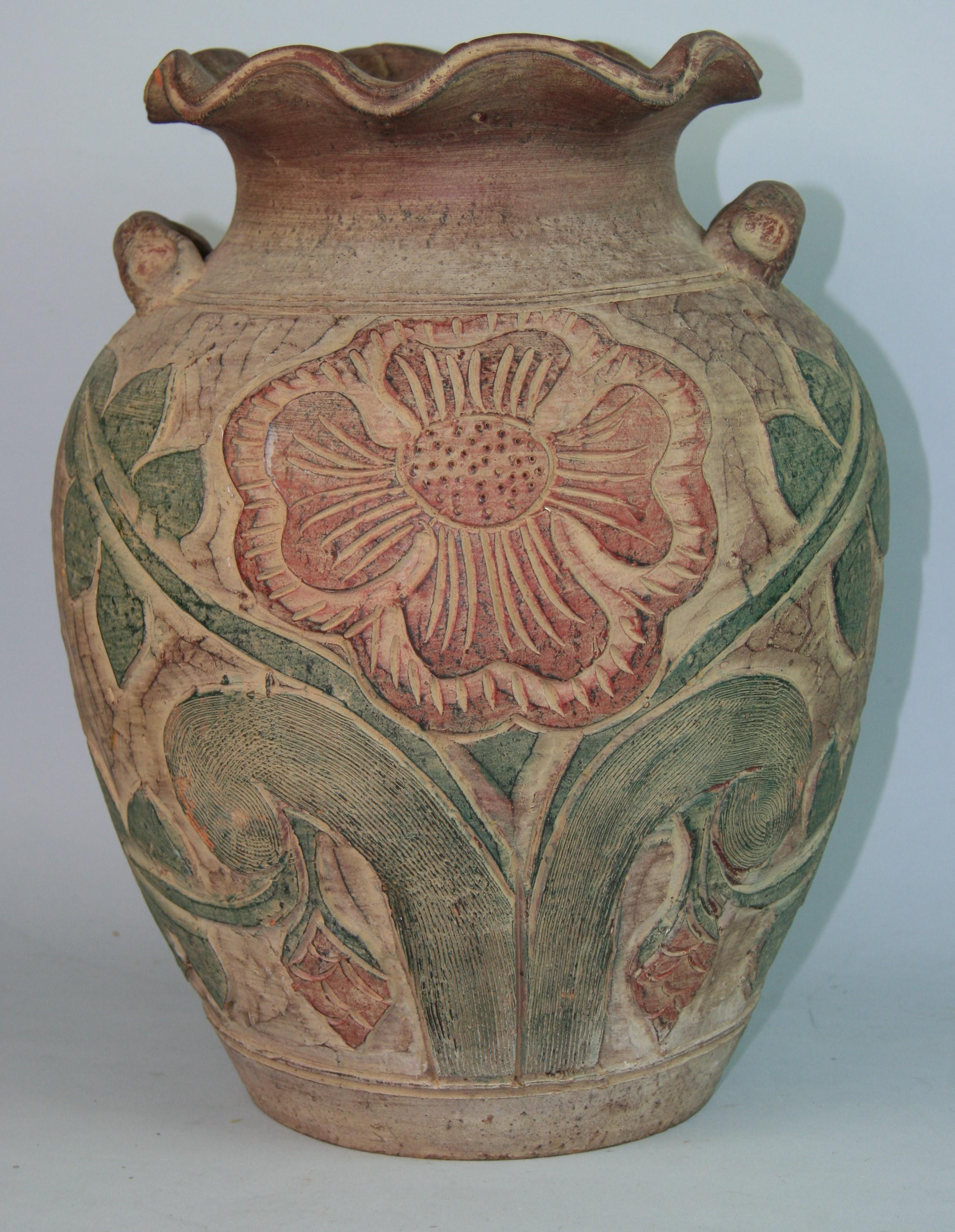 1633 Vaso spagnolo inciso e smaltato a mano