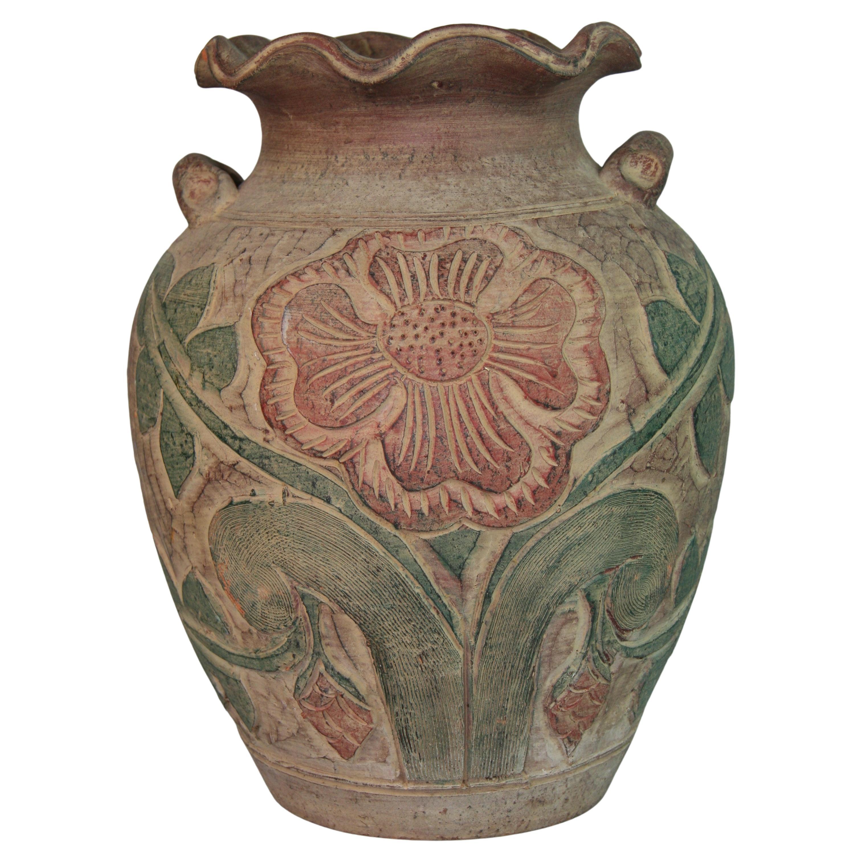 Grande vaso spagnolo in terracotta incisa