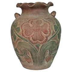 Large Spanish Incised Terracotta Vase