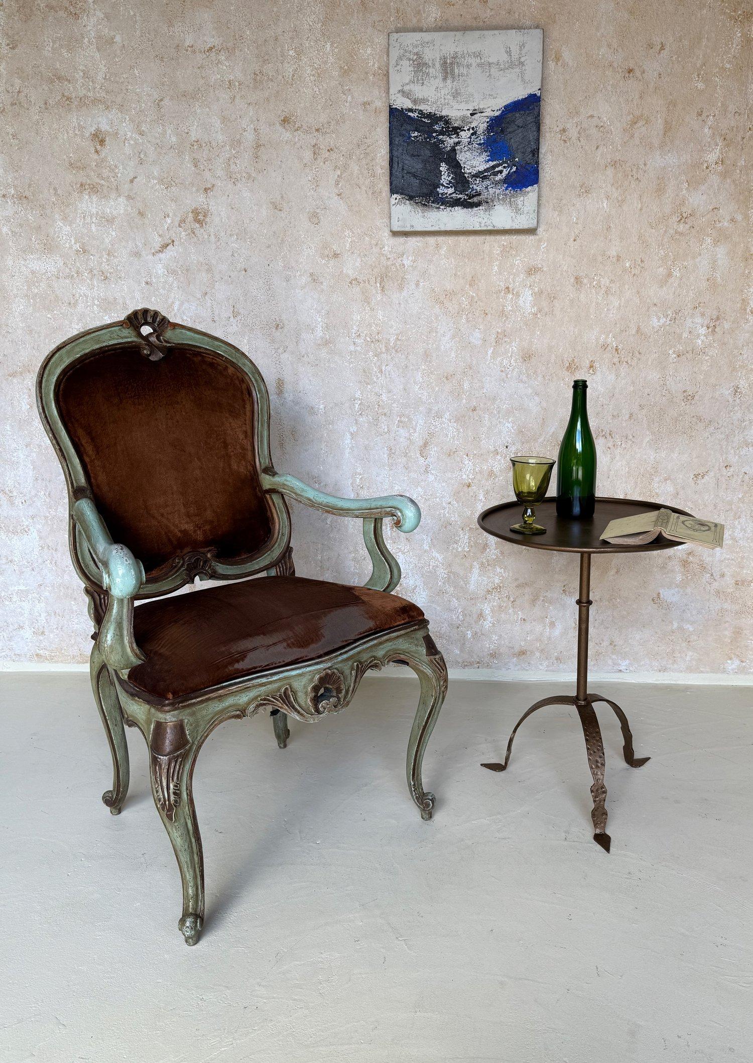 Mid-Century Modern Large Spanish Iron Drinks Table with Tripod Base For Sale