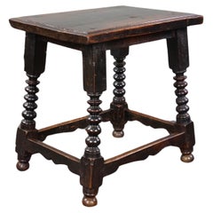 Antique Large Spanish joint stool from the late 16th century with twisted legs