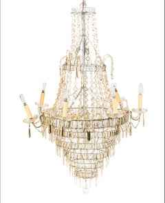 Large Spanish La Granja Crystal Chandelier, Six Lights, Late 19th Century