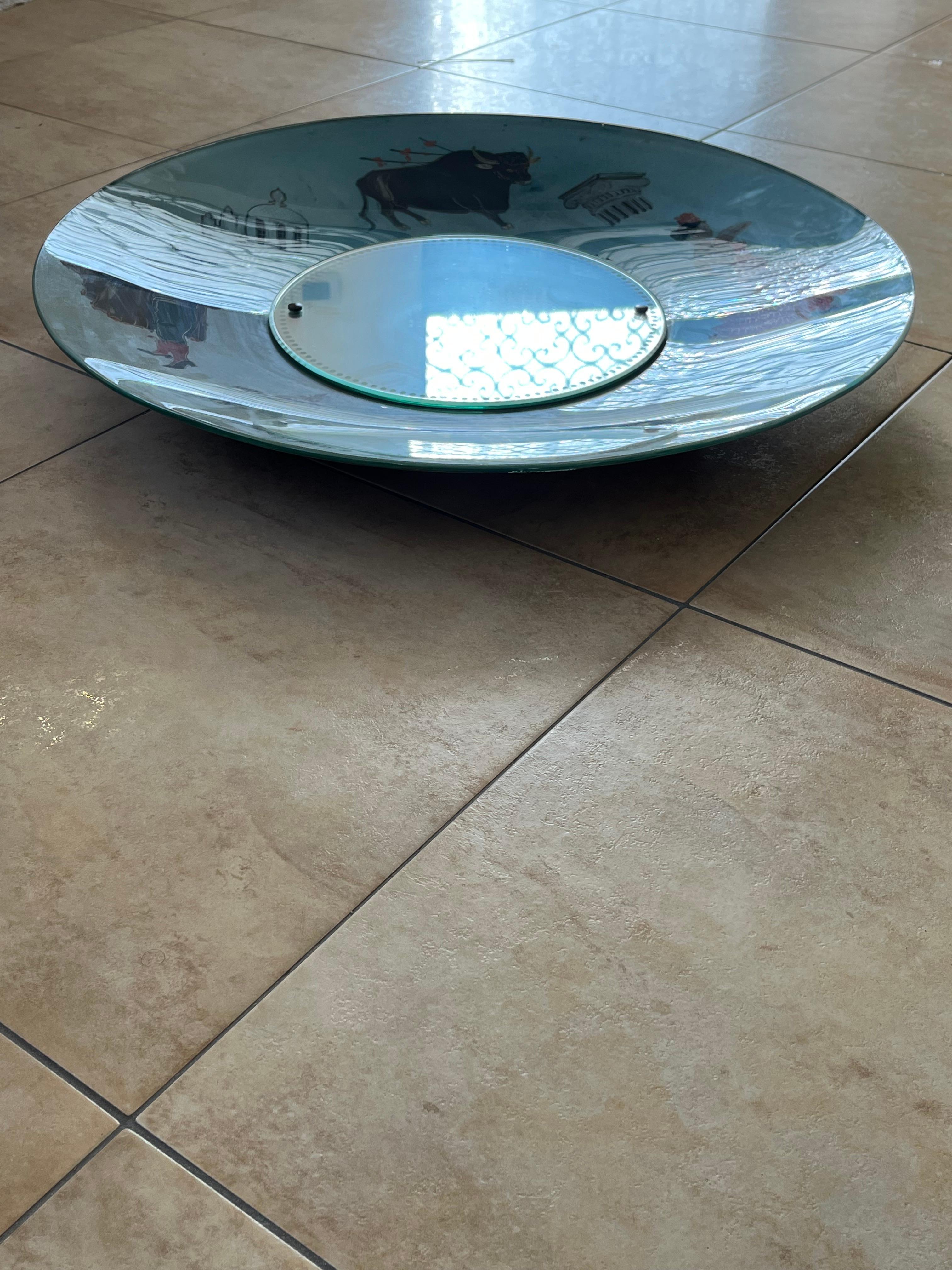 Large Spanish Mid-century Hand-painted Glass Wall Mirror, 1950s For Sale 9