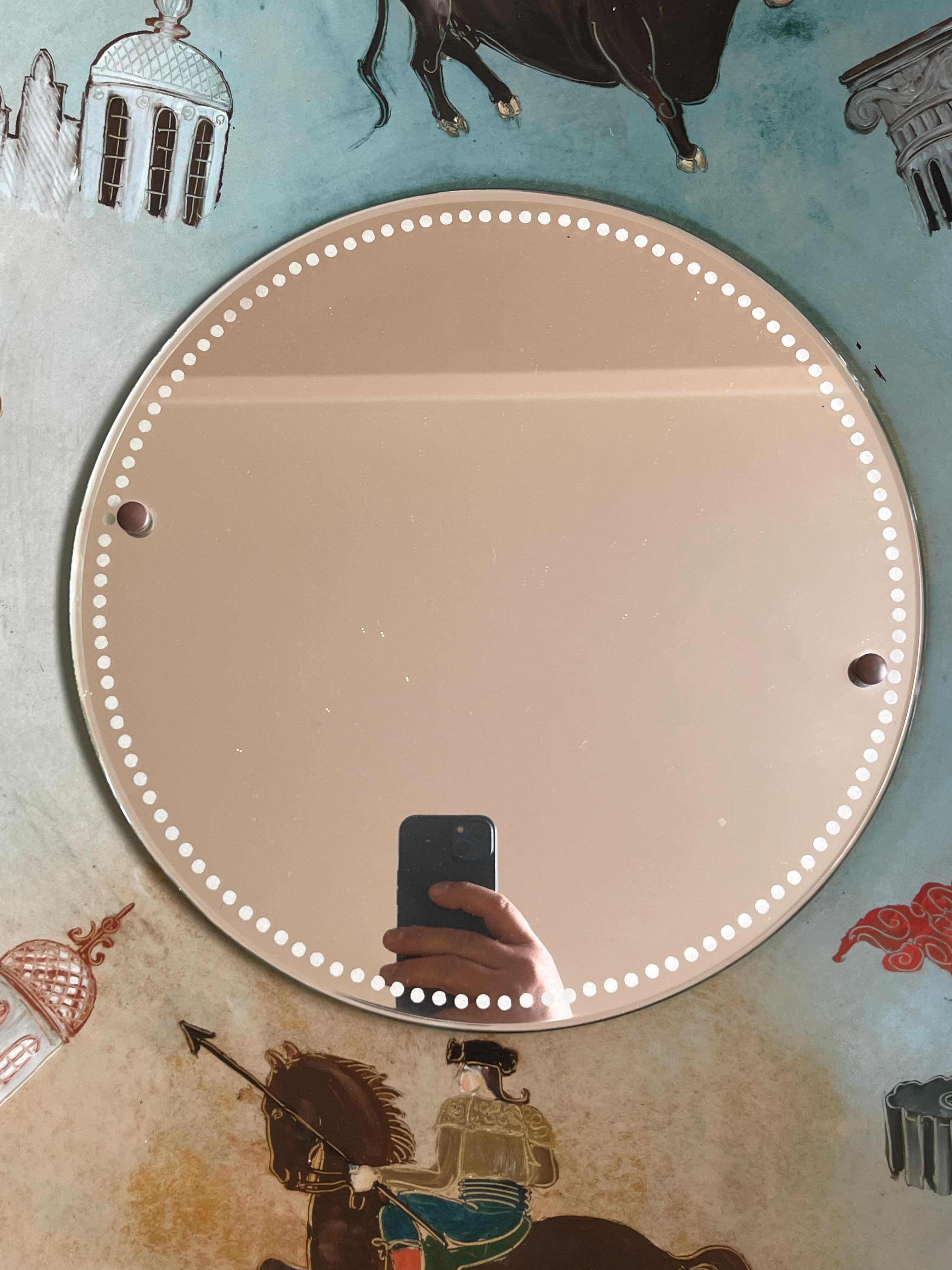 Large Spanish Mid-century Hand-painted Glass Wall Mirror, 1950s In Good Condition For Sale In Palermo, IT