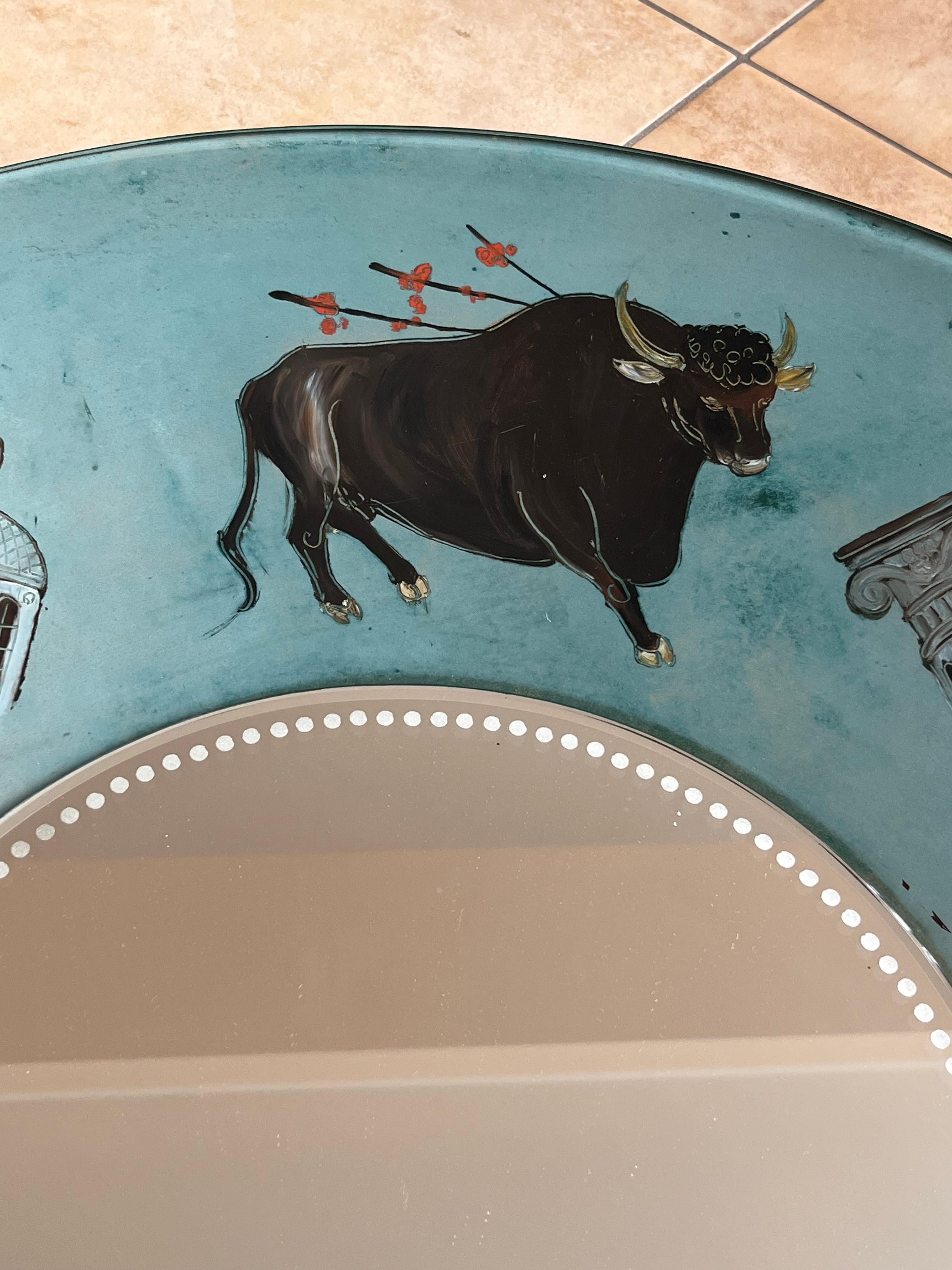Large Spanish Mid-century Hand-painted Glass Wall Mirror, 1950s For Sale 1