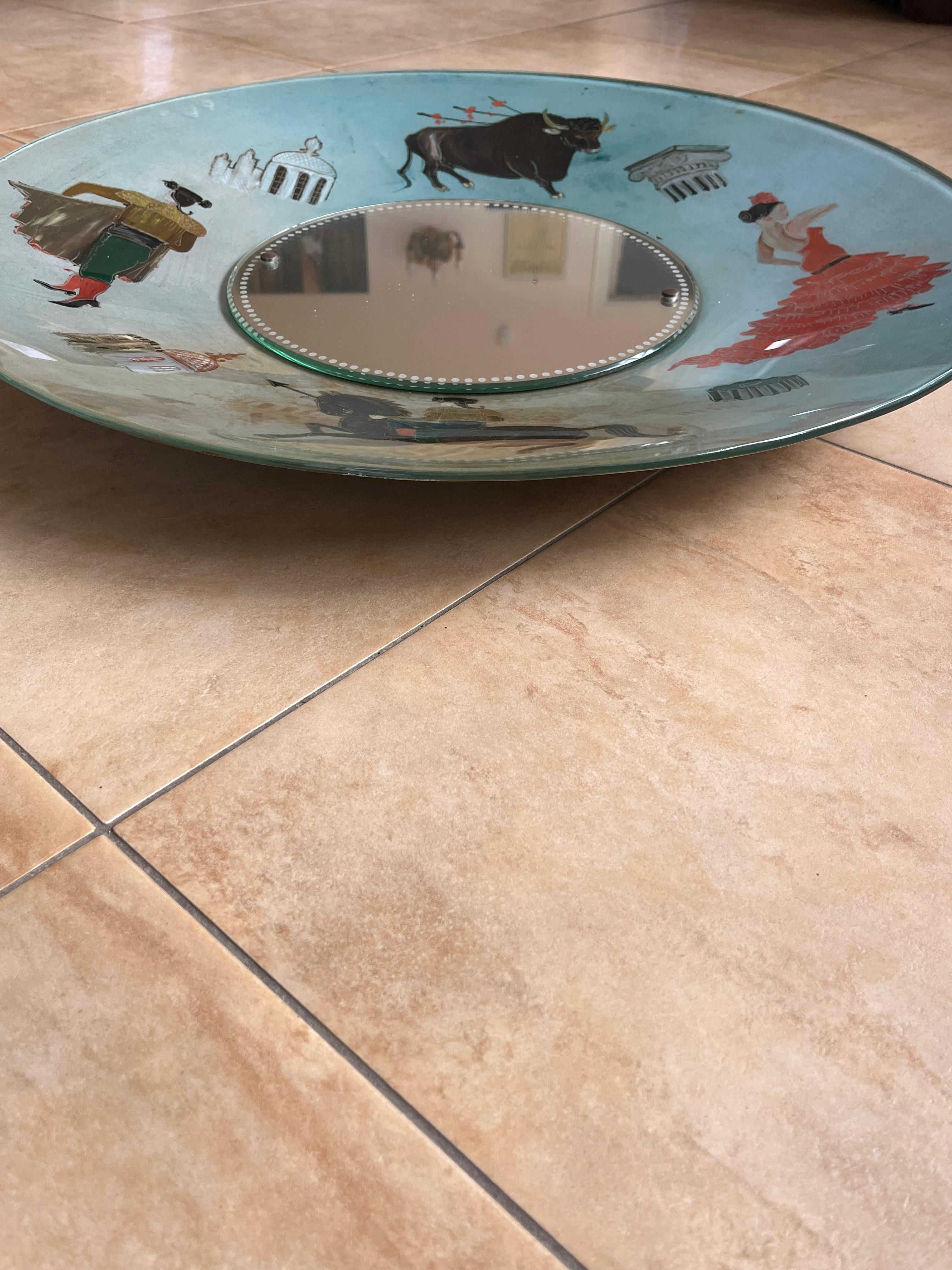 Large Spanish Mid-century Hand-painted Glass Wall Mirror, 1950s For Sale 3