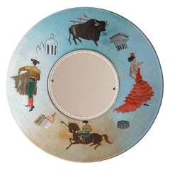 Large Spanish Mid-century Hand-painted Glass Wall Mirror, 1950s