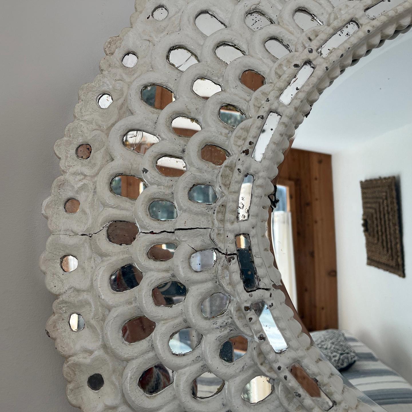 Large Spanish Mirror with Original White Finish In Good Condition For Sale In New York, NY