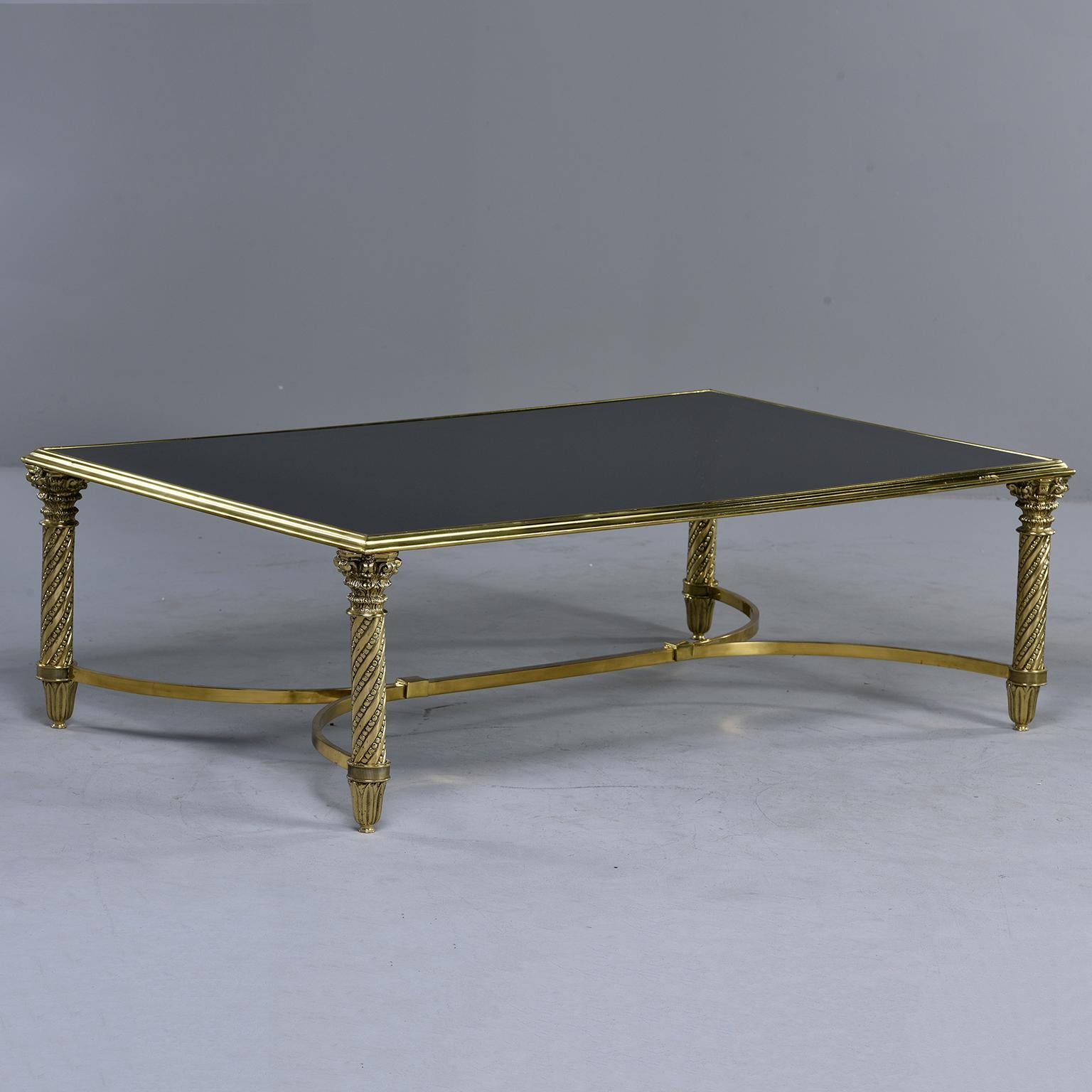 Large Spanish Neoclassical Style Brass and Glass Coffee Table In Good Condition In Troy, MI