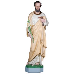 Large Spanish Polychrome and Gilt Hollow Cast Plaster Saint Joseph Sculpture