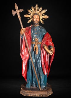 Large Spanish polychrome wood sculpture of Saint Jude Thaddeus, 18th century