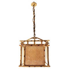 Große spanische Rattan-Korbweide-Anhänger-Laterne, Chinoiserie-inspiriert, 1960er Jahre