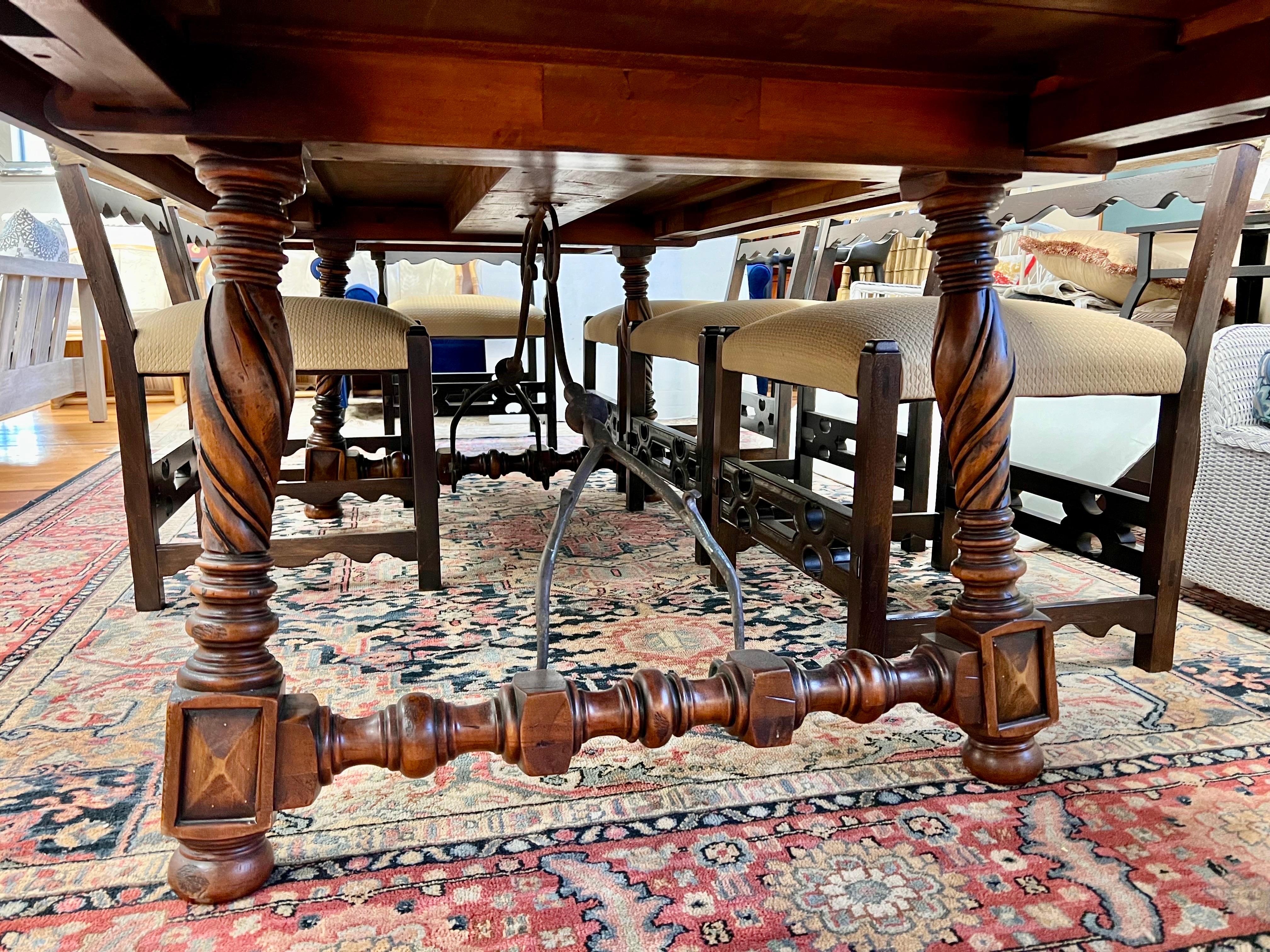 Large Spanish Revival Marquetry Dining Set Table with 10 Chairs ABC Carpet 1