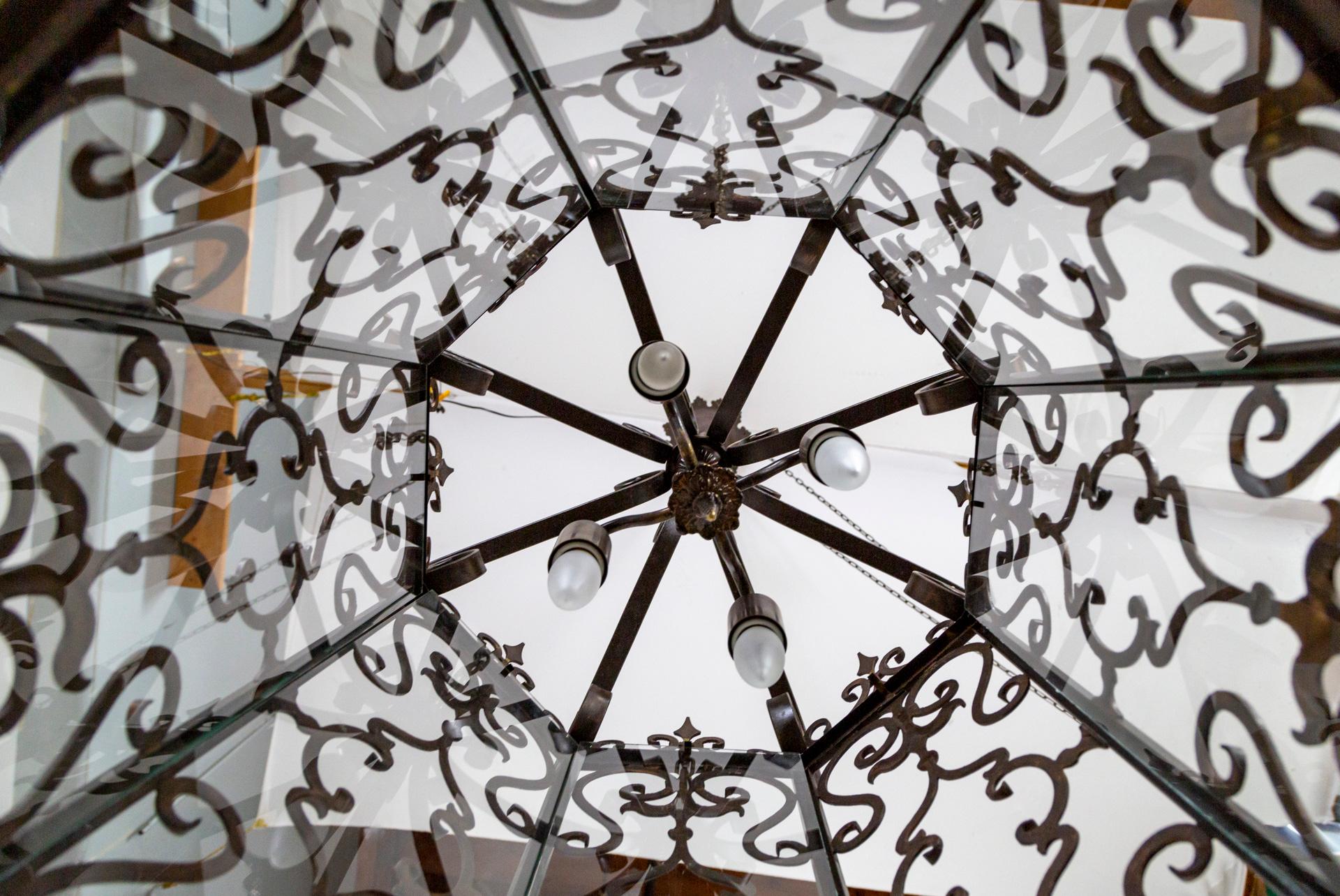 Large Spanish Revival Octagonal Iron Scroll Lantern 4