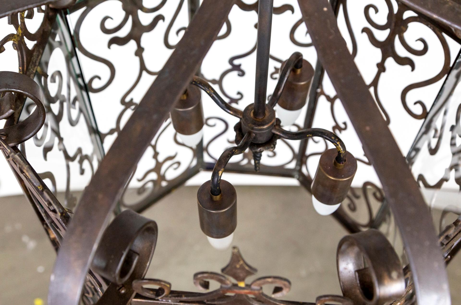 Large Spanish Revival Octagonal Iron Scroll Lantern 8