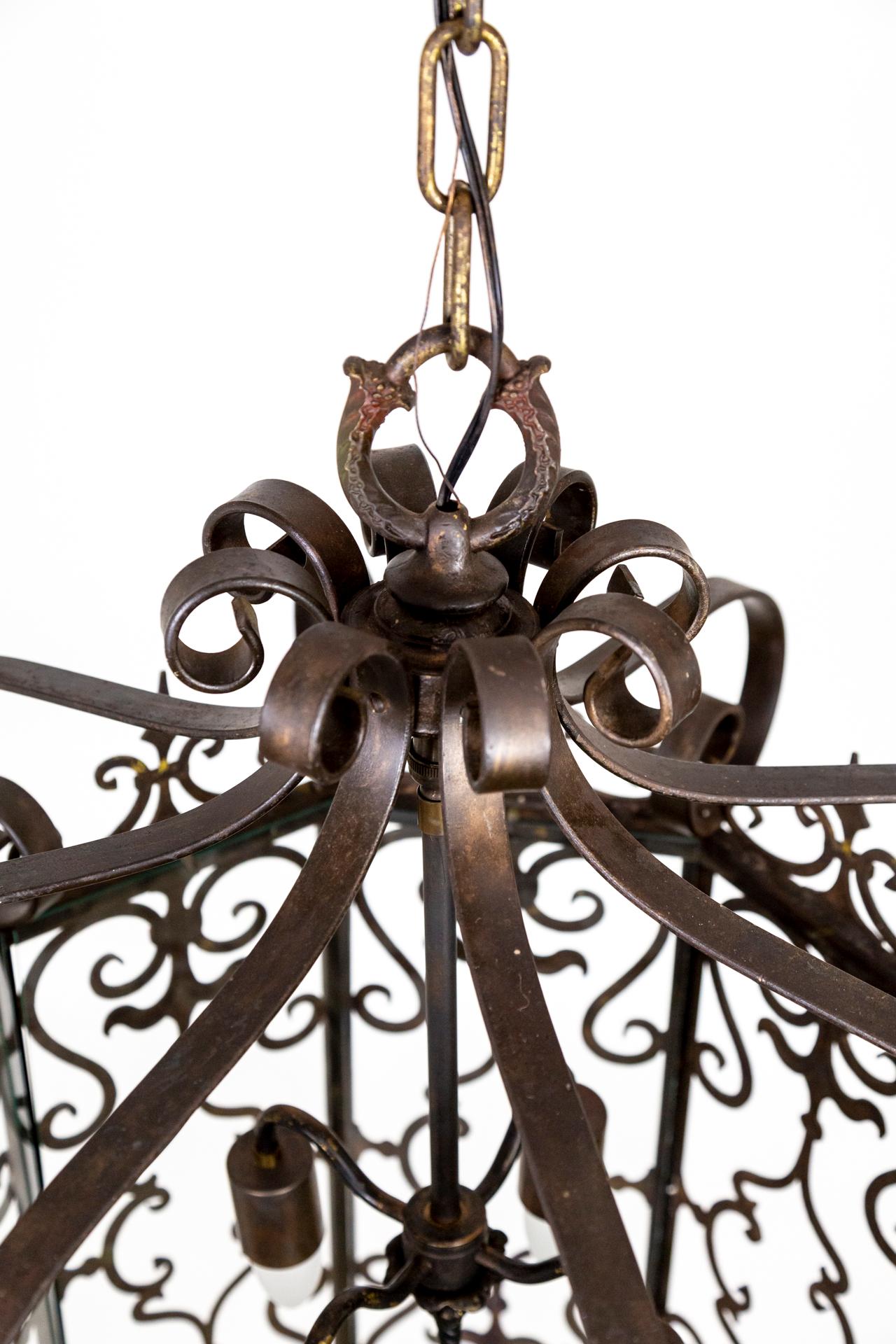 Large Spanish Revival Octagonal Iron Scroll Lantern 9