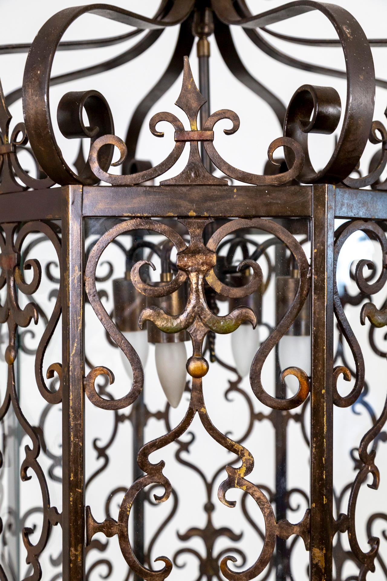Large Spanish Revival Octagonal Iron Scroll Lantern 2