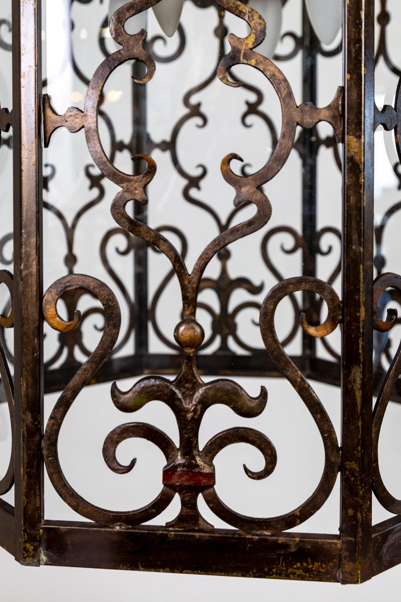 Large Spanish Revival Octagonal Iron Scroll Lantern 3