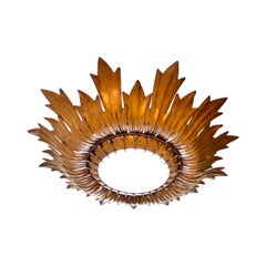 Grande apparecchio spagnolo Sunburst con finitura in rame Supporto in metallo, circa anni '50