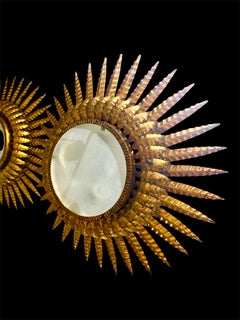 Large Spanish Sunburst Flush Mount in Gilt Metal with support, circa 1950