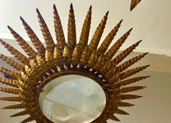 Large Spanish Sunburst Flush Mount in Gilt Metal with support, circa 1950