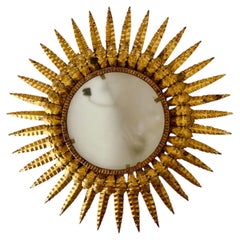 Large Spanish Sunburst Flush Mount in Gilt Metal with support, circa 1950