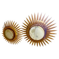 Large Spanish Sunburst Flush Mount in Gilt Metal with support, circa 1950