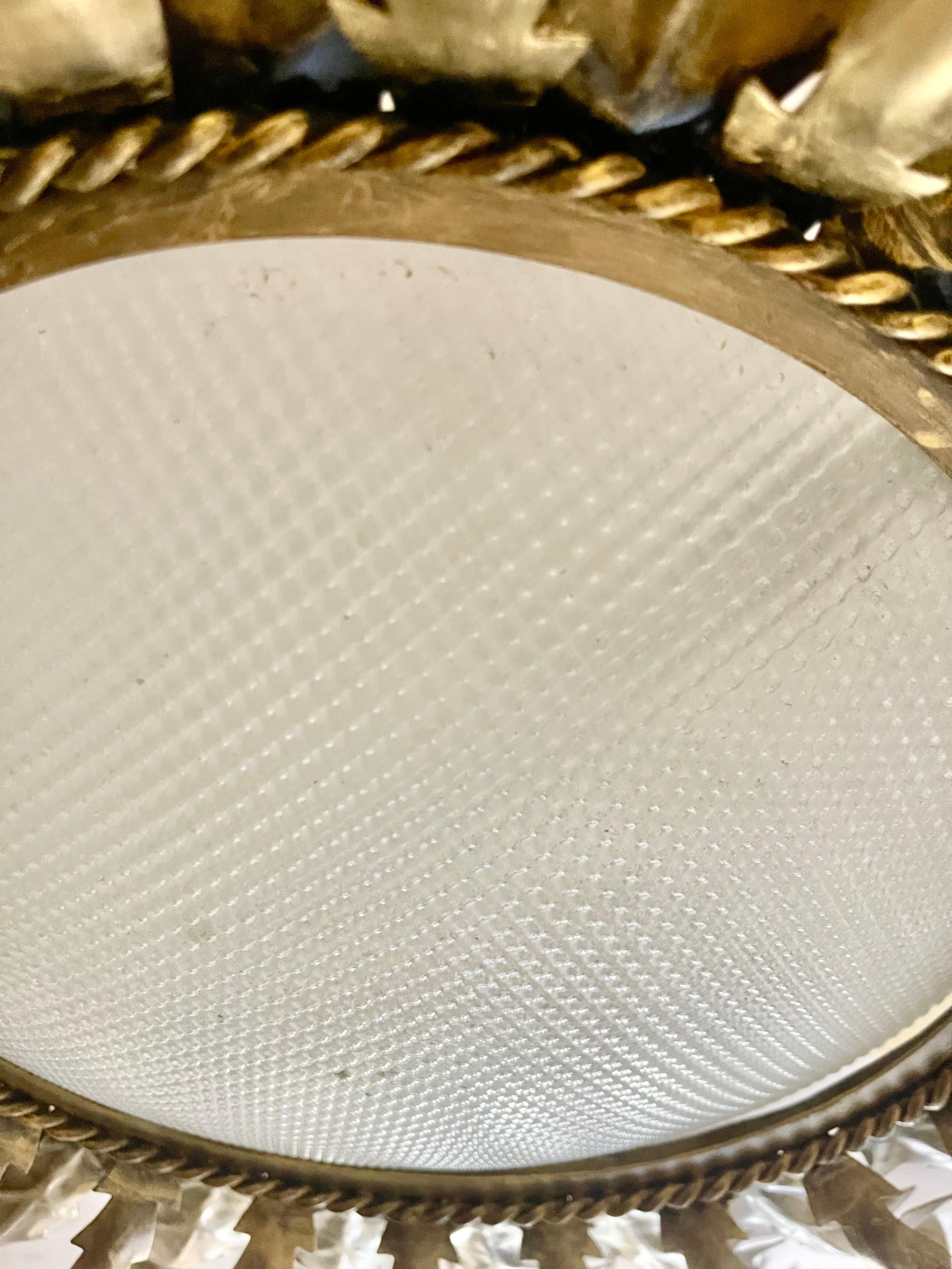 Mid-20th Century Large Spanish Sunburst Flush Mount round curve glass , circa 1950 For Sale