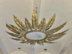 Große spanische Sunburst Flush Mount rundes Glas, um 1950