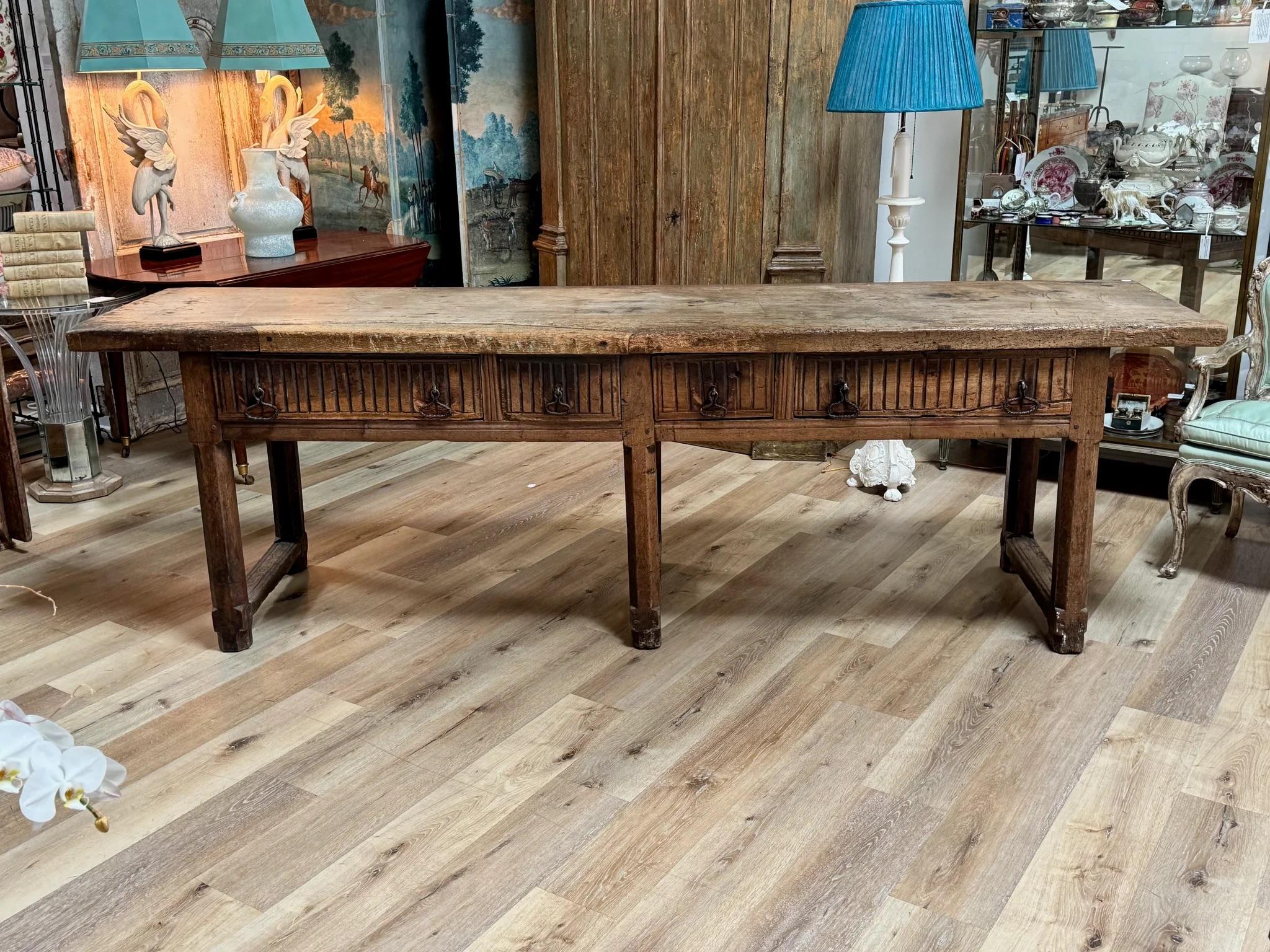 Large Spanish Baroque Table or Buffet Server, Walnut 17th C. 4
