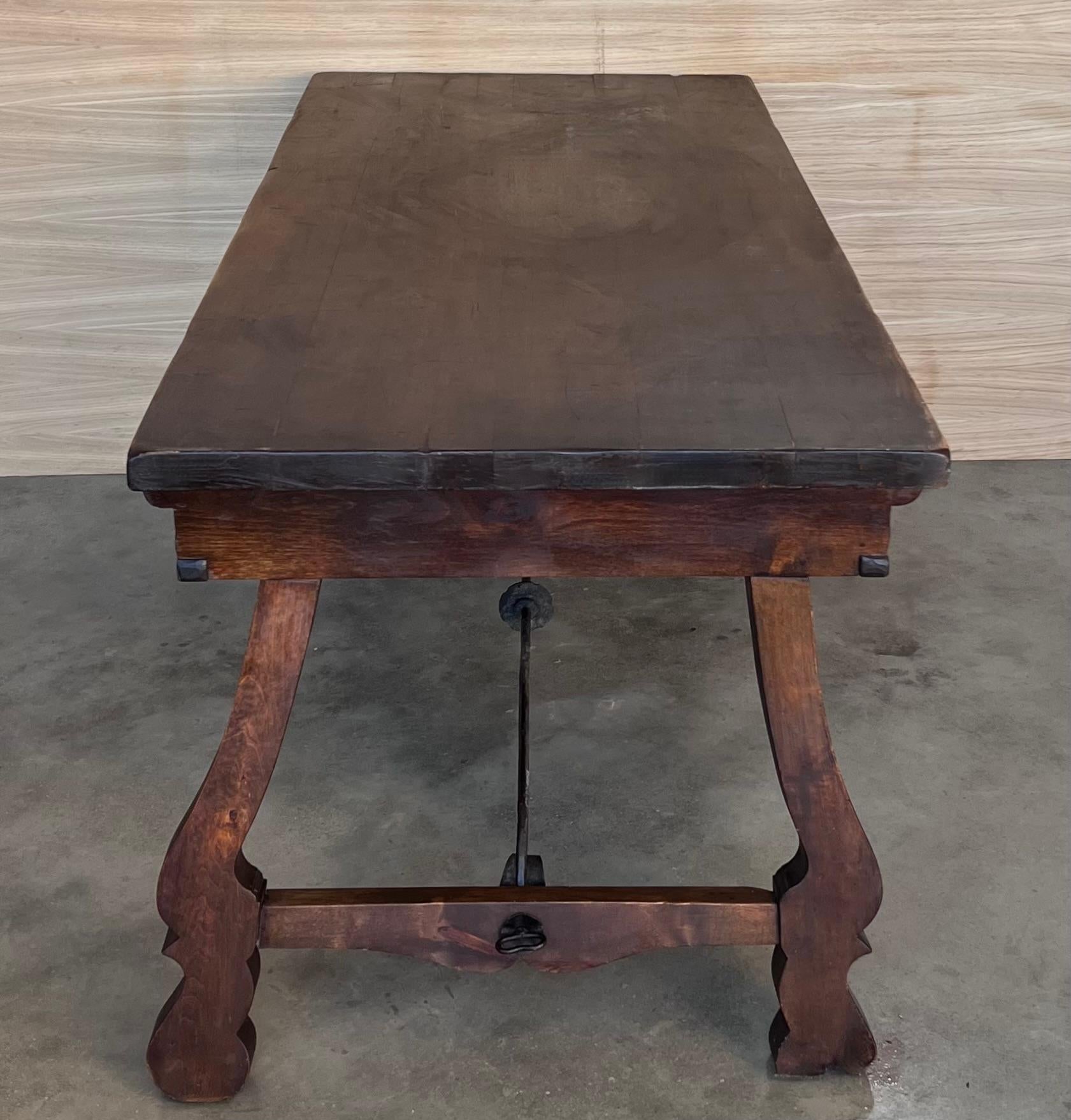 Large Spanish Two Faces Baroque Style Oak Library Table or Center table 4