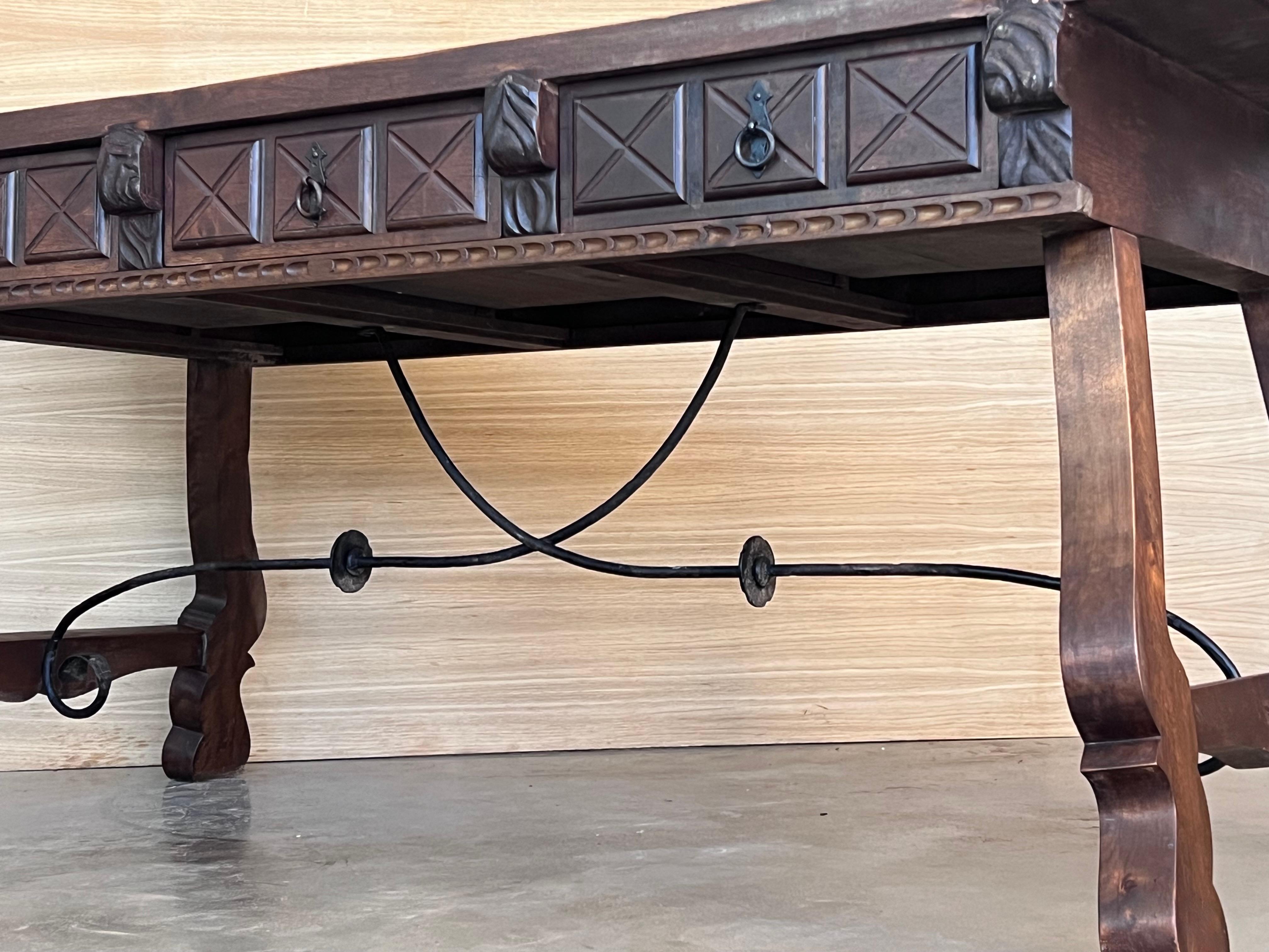 Large Spanish Two Faces Baroque Style Oak Library Table or Center table 6