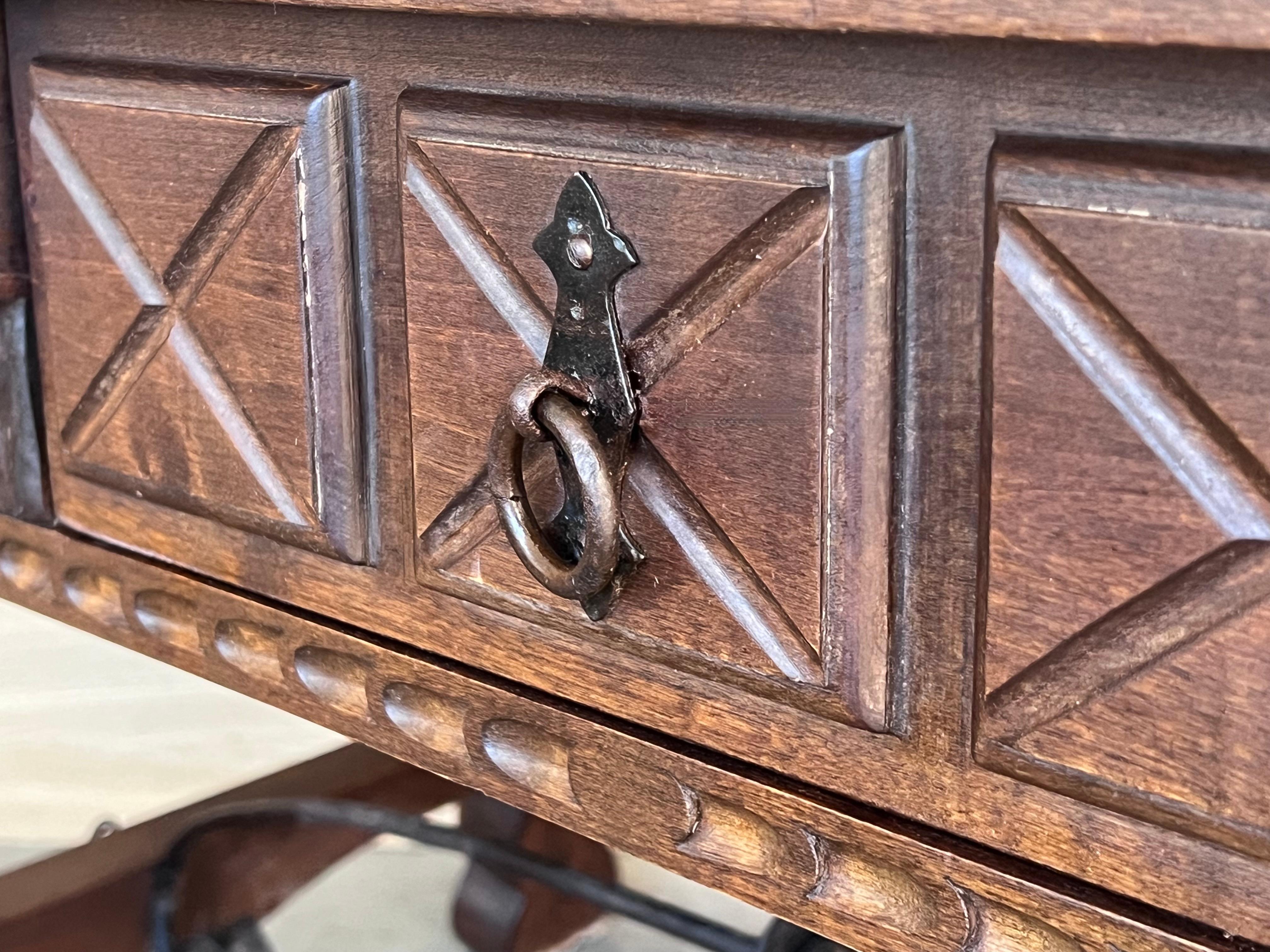 Large Spanish Two Faces Baroque Style Oak Library Table or Center table 9