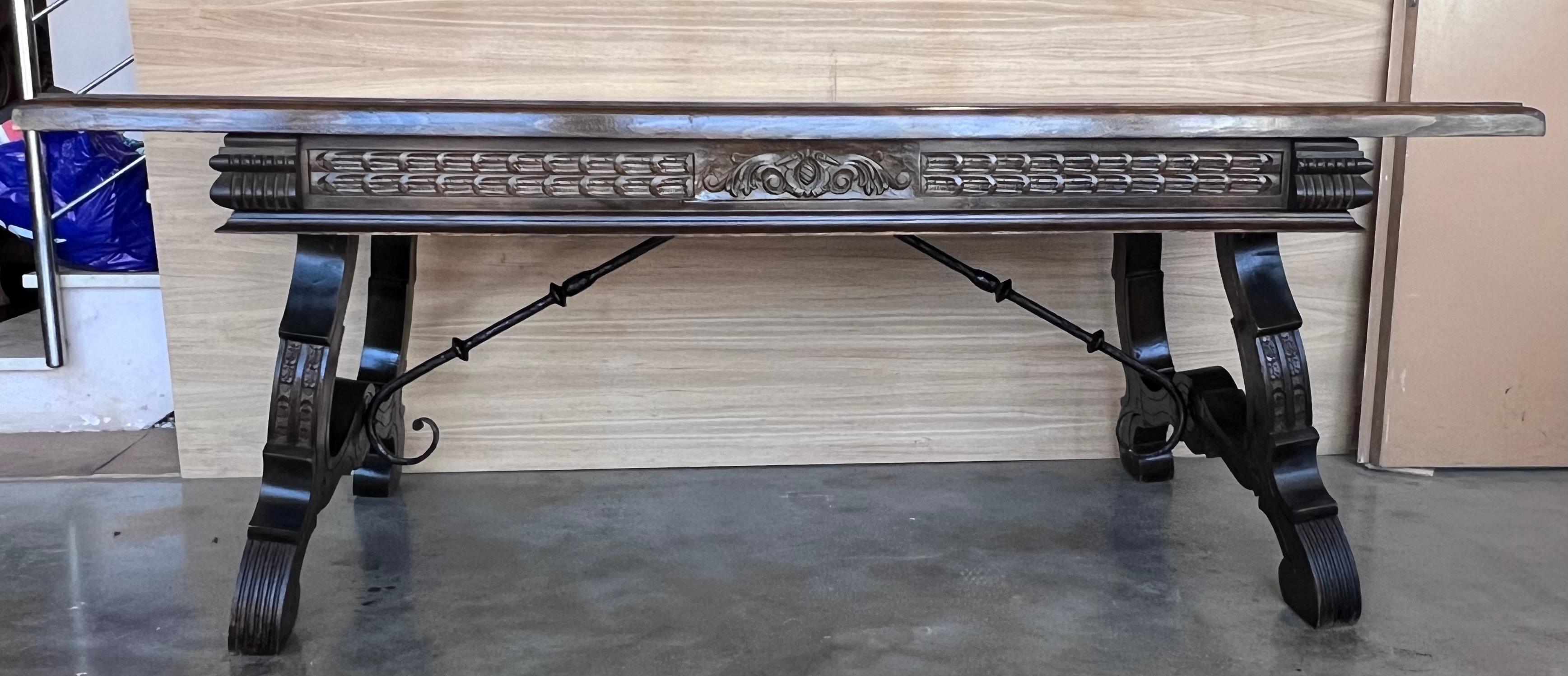 Large Spanish Two Faces Baroque Style Oak Library Table or Center table For Sale 1