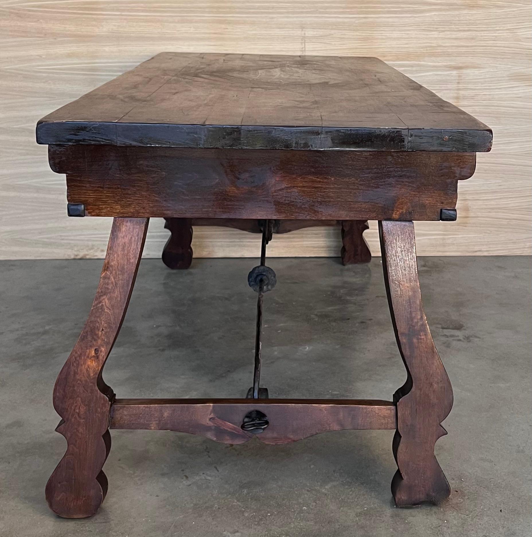 Large Spanish Two Faces Baroque Style Oak Library Table or Center table 3