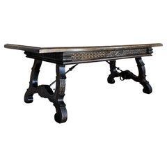 Large Spanish Two Faces Baroque Style Oak Library Table or Center table