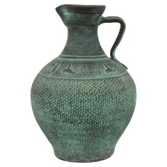 Grande cruche espagnole en terre cuite verte, années 1950