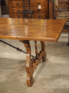 Large Spanish Walnut Dining Table With Wide Open Lyre Legs, Circa 1900
