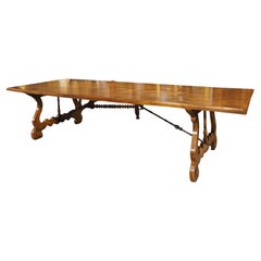 Large Spanish Walnut Dining Table With Wide Open Lyre Legs, Circa 1900
